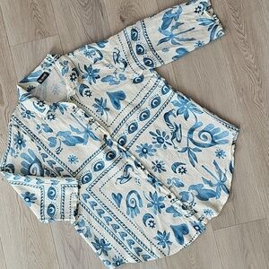 Caposhie Linen Euro Summer Collared Button Down, One Size‎
